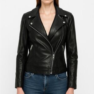 NWT LOFT Woman’s XS Black Leather Moto Asymmetrical Neckline Zip-Up Jacket